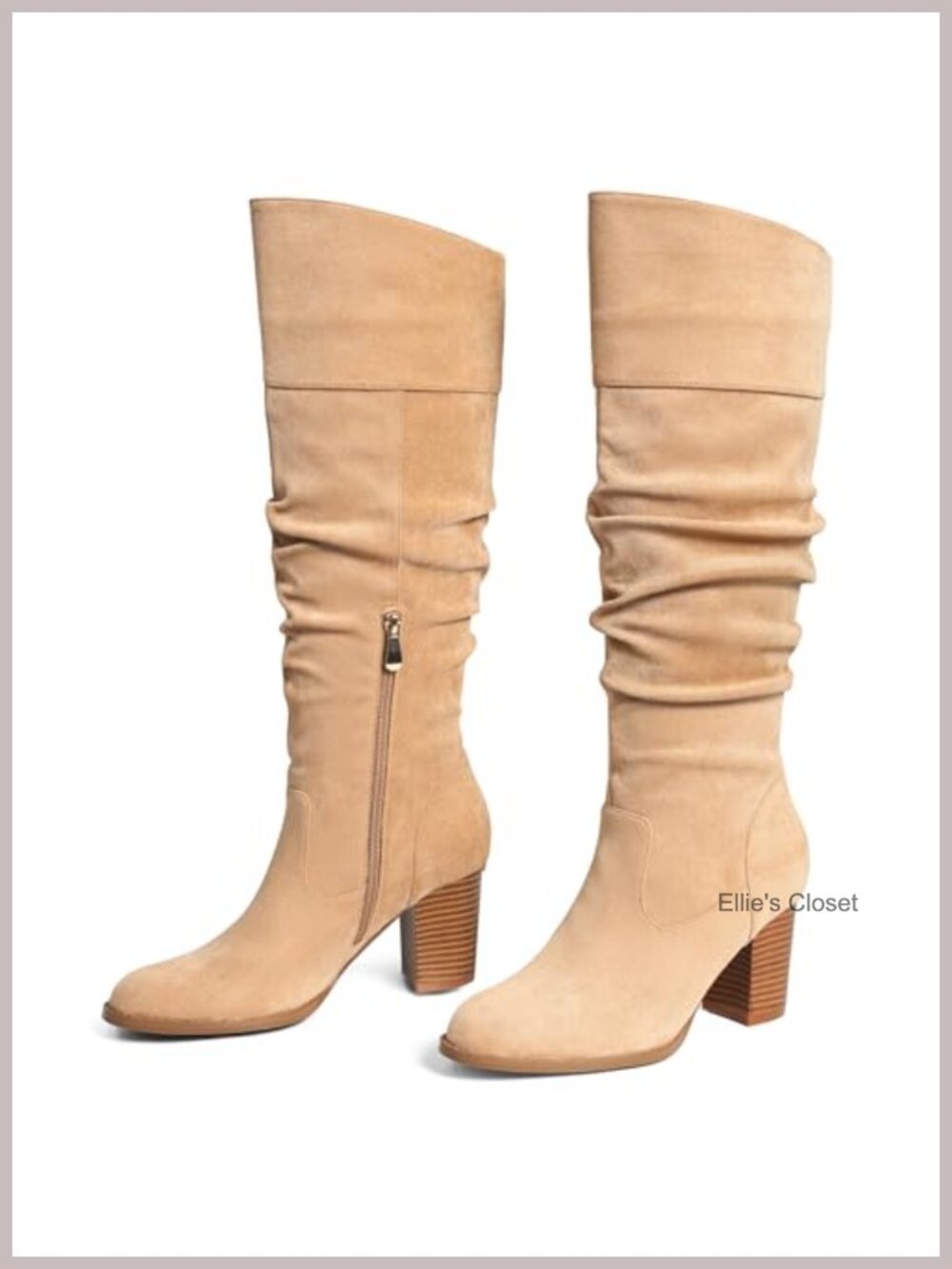 Knee High Suede Boots Women Block Heel Slouchy Tall Winter Boots
